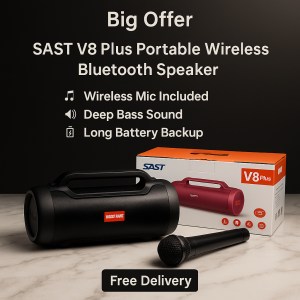 SAST V8 Plus Portable Bluetooth Speaker with HD Sound, Deep Bass & 360° Surround – Ideal for Outdoor & Indoor Use